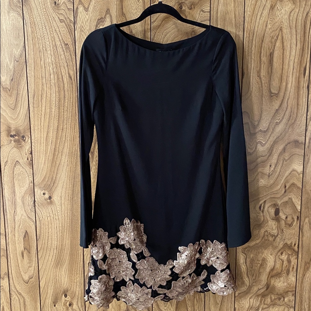 Le Chateau Black Dress with Gold Accents